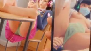3D Compilation: Dva Blowjob Masturbating in classroom and Get Hard Anal Fucked