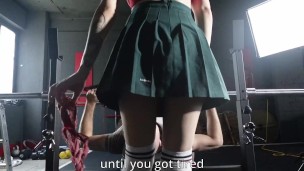 Nerdy girl PEGGING personal trainer