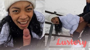 Amateur Ebony Model Fucks and Sucks In Blizzard – Lustery