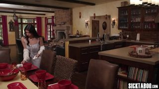 Big ass MILF Penelope Woods served hot dinner for group of big cock guys